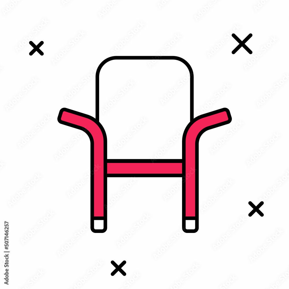 Filled outline Camping portable folding chair icon isolated on white background. Rest and relax equipment. Fishing seat. Vector Filled outline Camping portable folding chair icon isolated on white background. Rest and relax equipment. Fishing seat. Vector