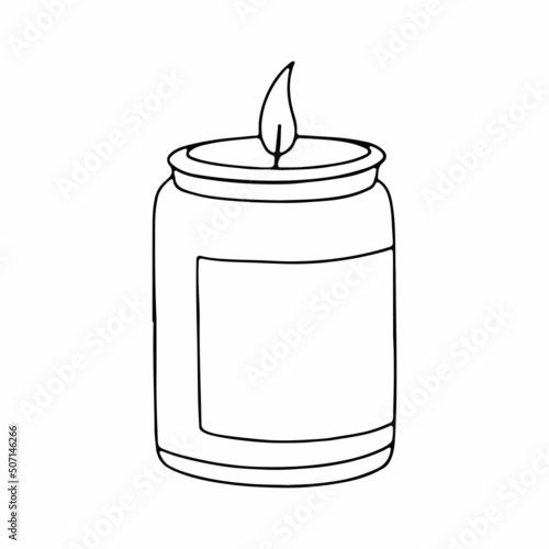 Scented candle linear illustration. Outline image. Vector