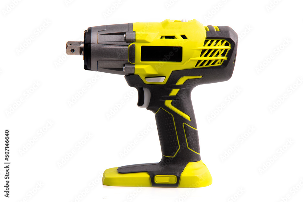Yellow battery wrench on white background