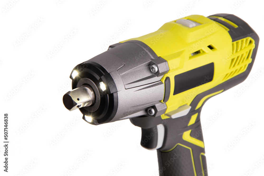 Yellow battery wrench on white background