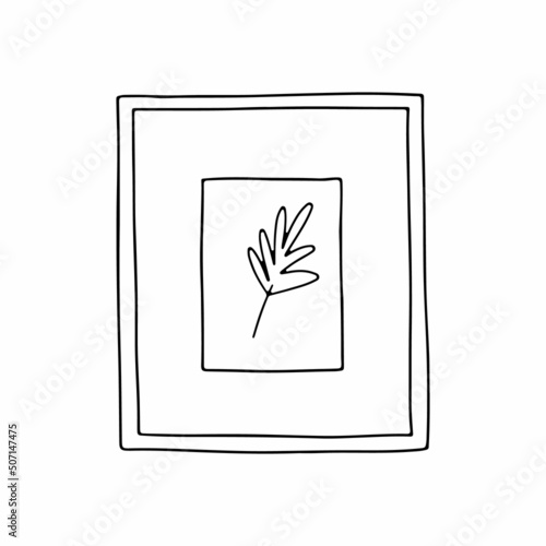 Painting in a square frame linear illustration. Outline image. Vector.