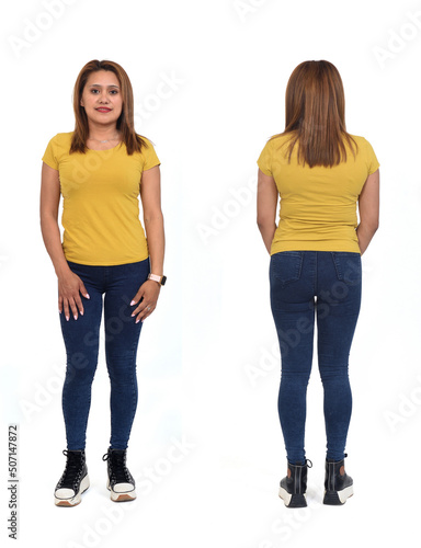 front and back view of  same women on white background