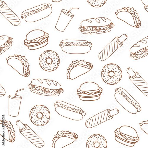Trendy vector Fast Food pattern for cafe. 