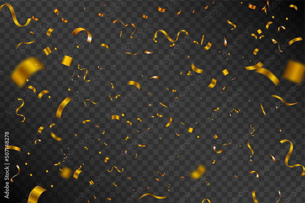 Falling shiny golden confetti isolated on transparent background ...