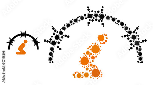 Detention camp mosaic icon. Vector collage is designed of randomized infection icons. Infection collage detention camp icon. Detention camp collage for epidemic images.