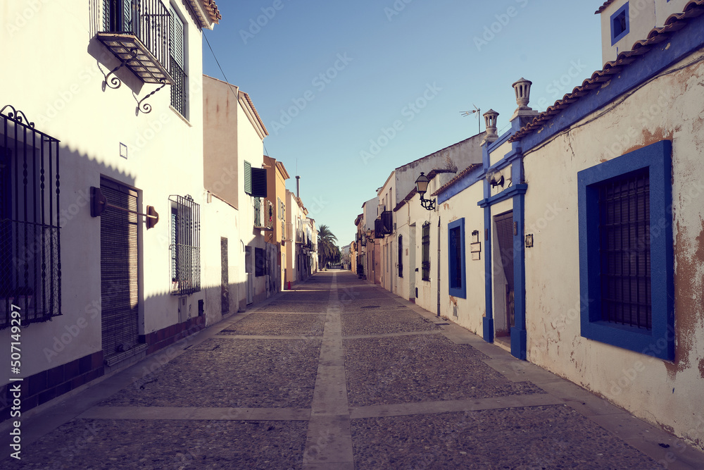 Street in the Tabarca island in a sunny day. Alicante, Spain.