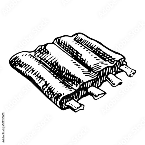 Hand drawn vector illustration of pork fried ribs isolated on white background