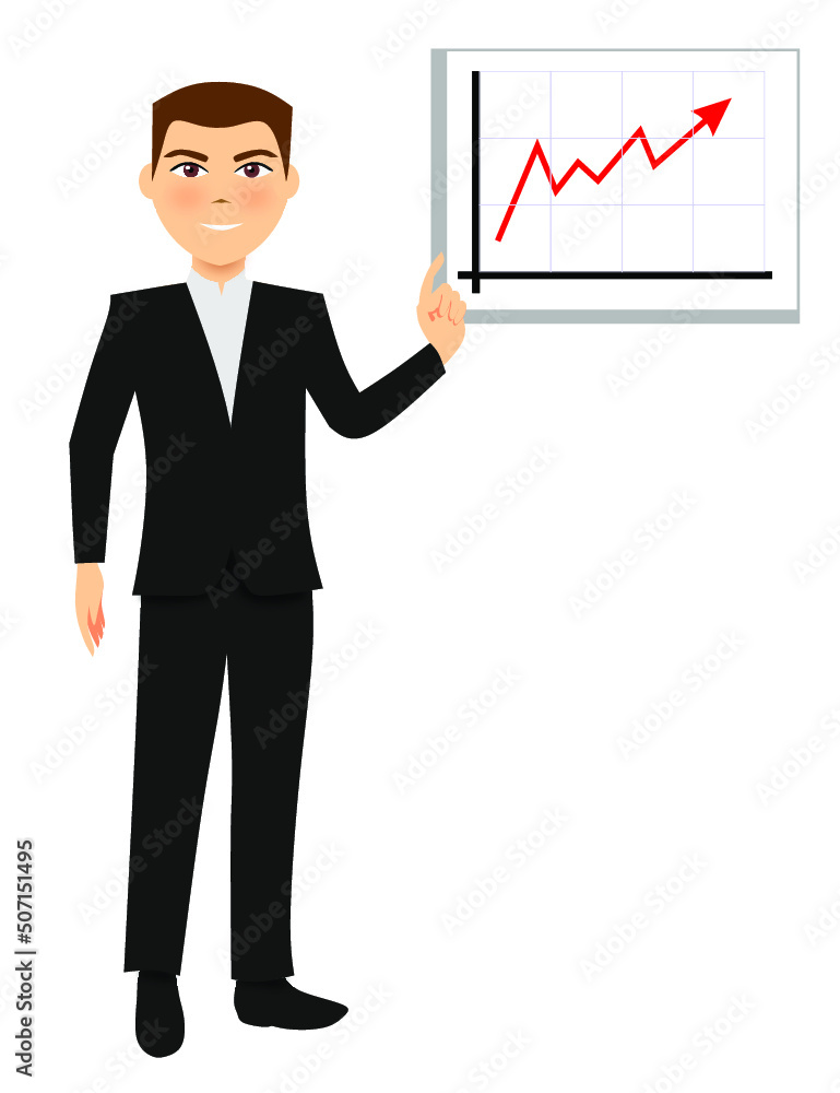 Businessman wearing social clothes and showing a graph Businessman wearing social clothes and showing a graph