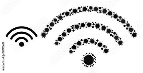 Wi-Fi hotspot mosaic icon. Vector mosaic is formed of scattered virus parts. Virus mosaic Wi-Fi hotspot icon. Wi-Fi hotspot mosaic for epidemic images.