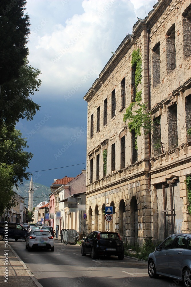 Bomb damage in Mostar, Bosnia Herzegovina.