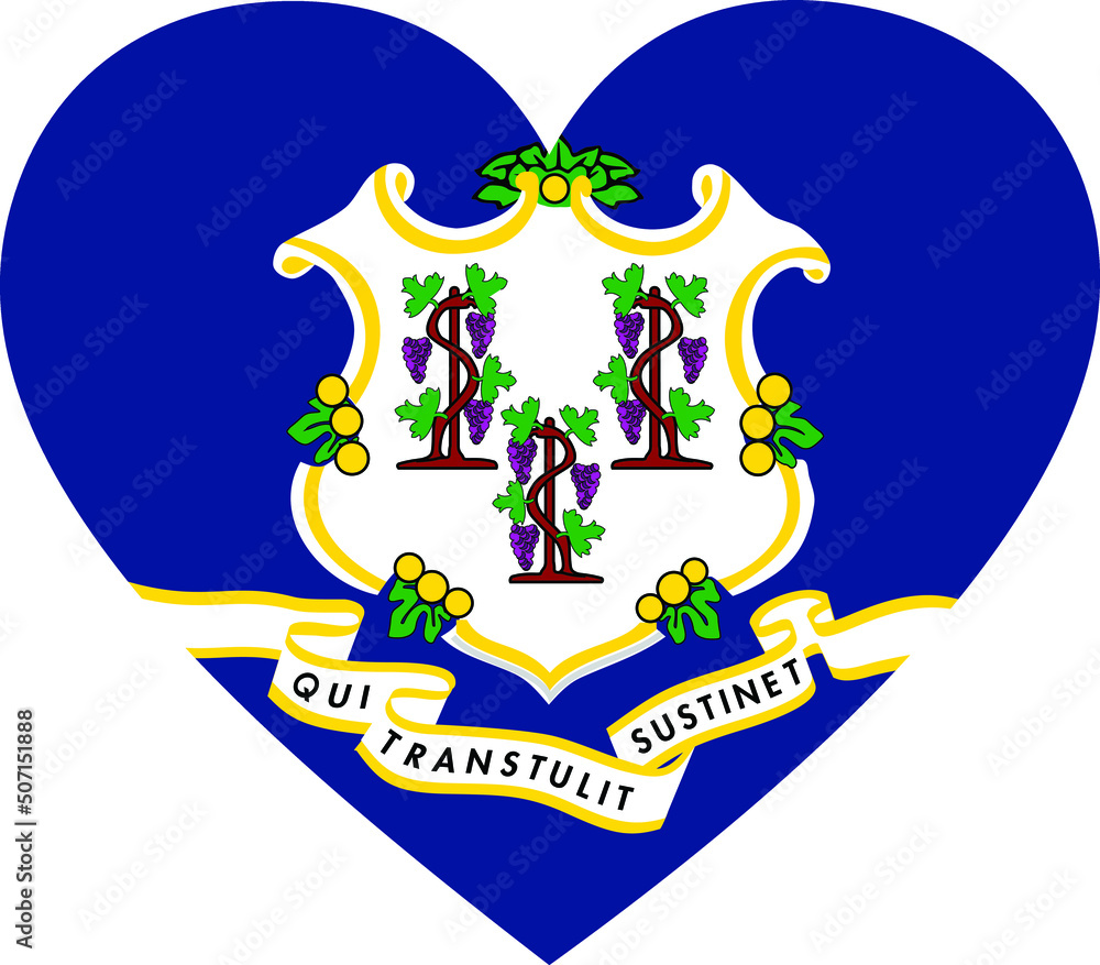 Flag of US federal state of Connecticut within a heart shape