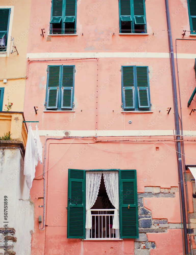 Facade of old houses Cinque Terre