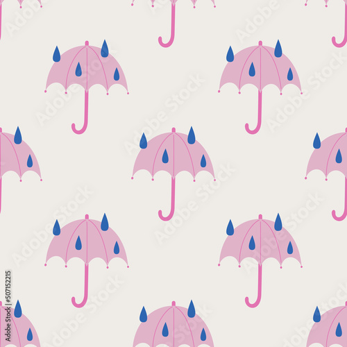 Seamless vector rainy weather pattern. Illustration of umbrella. Background for design, fabric, textile, cover, wrapping.