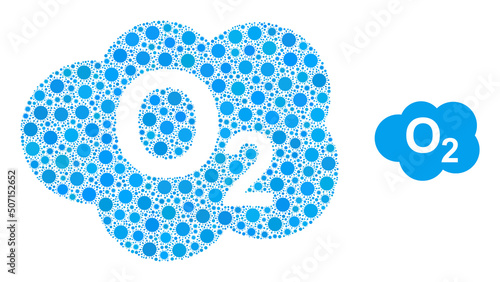 Oxigen cloud mosaic icon. Vector mosaic is done from randomized bacterium icons. Bacterium mosaic oxigen cloud icon. Oxigen cloud mosaic for isolation images.