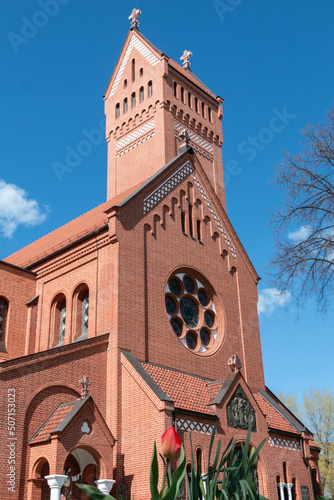 Wallpaper Mural Minsk. Belarus. 16.05. 2022. Catholic Church of St. Simeon and St. Helena in Minsk. Red Church. Architectural monument Torontodigital.ca