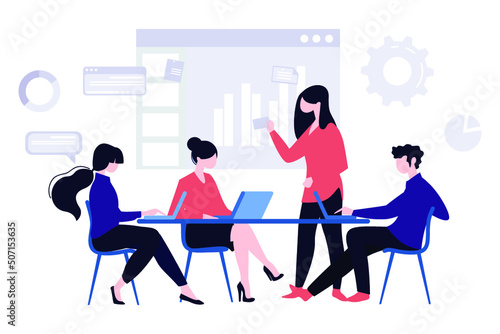 business startup people discussion and working together flat Illustration