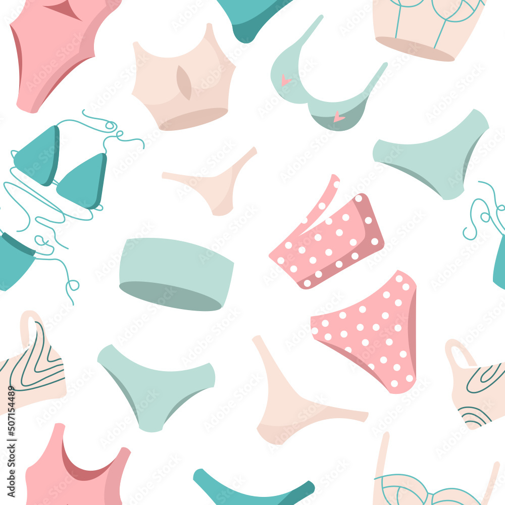 woman bikini swimwear seamless pattern summer pool party vector isolated