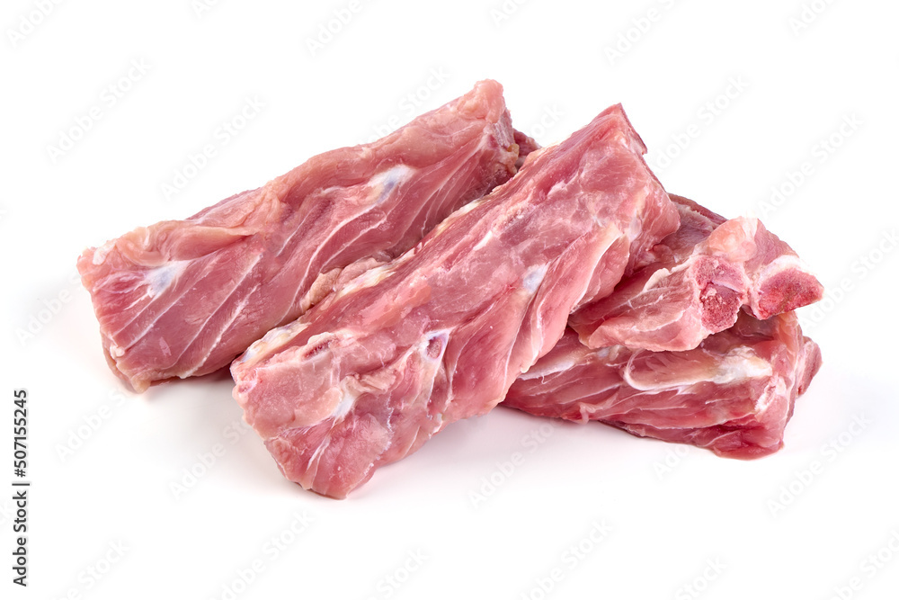 Pork Ribs, raw meat, close-up, isolated on white background. Pork Ribs, raw meat, close-up, isolated on white background.