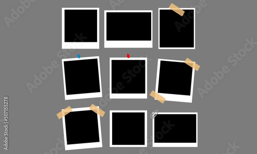 Palaroid. Instaphoto. Instagram. Photo card. Place for a photo.Photo frame on blue background. Place for a photo.
