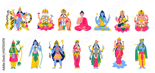 Ancient Indian Hindu Gods Icon Set photo