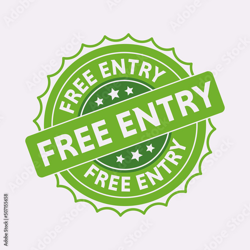 Free entry rubber stamp isolated on white background. Grunge round seal with text, ink texture and splatter and blots
