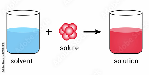 schematic of solubility in chemistry. Solute solvent and solution