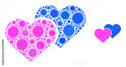 Love hearts mosaic icon. Vector mosaic is done with randomized infection elements. Bacilla mosaic love hearts icon. Love hearts mosaic for breakout templates.