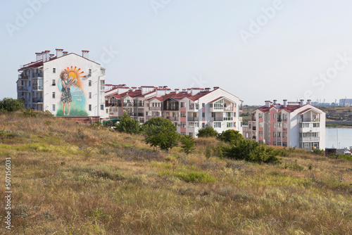 Residential buildings on the shore of the Cossack Bay in the city of Sevastopol, Crimea