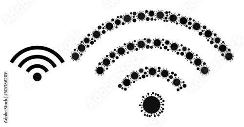 Internet signal mosaic icon. Vector mosaic composed of scattered virus items. Virulent mosaic internet signal icon. Internet signal mosaic for epidemic images.