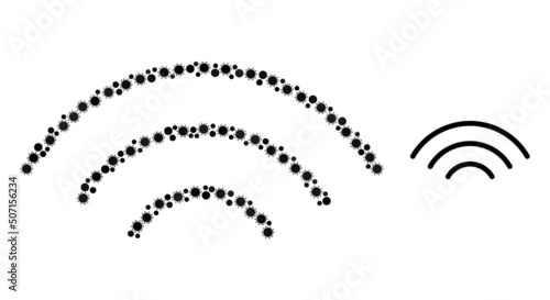 Wireless waves mosaic icon. Vector collage is designed of randomized coronavirus items. Coronavirus mosaic wireless waves icon. Wireless waves mosaic for isolation templates.