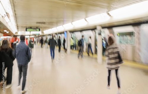 Blur of focus, people in the lobby of a public building