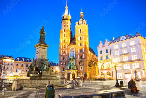 St. Mary's Basilica at dusk in Krakow, Poland