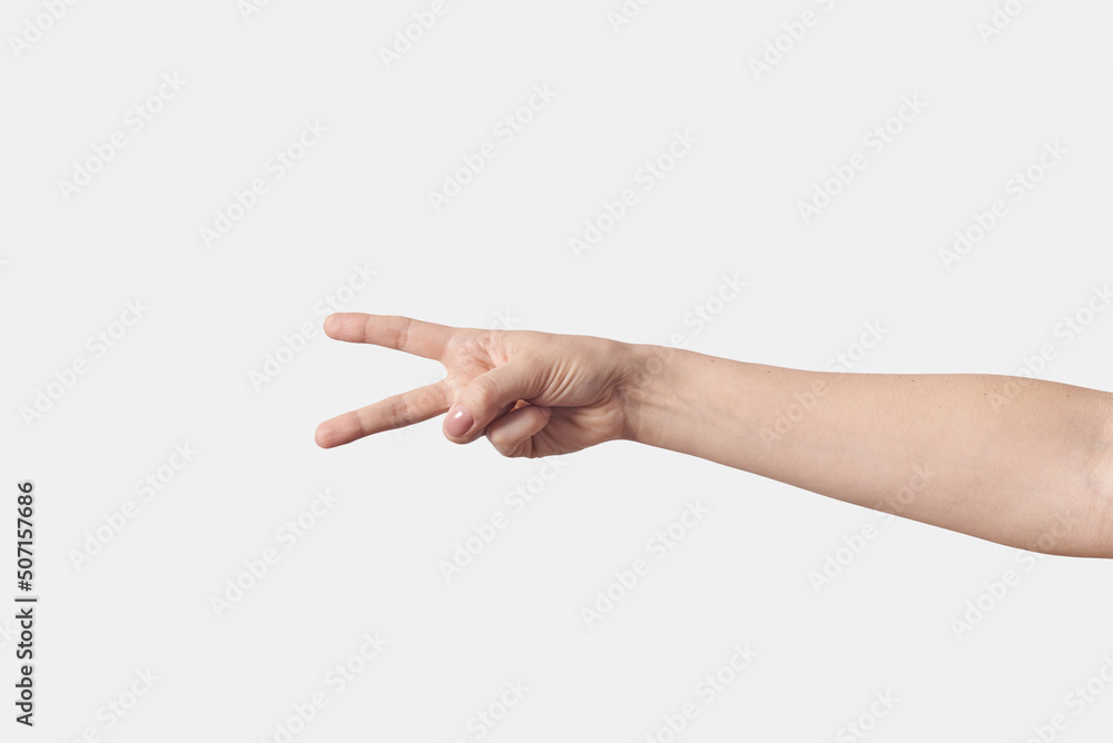 Horizontal victory gesturing female hand. Horizontal victory gesturing female hand.