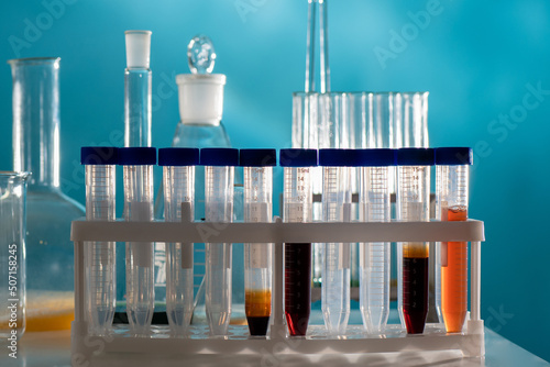 Plastic vials with tests. L...