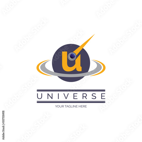 letter U Universe planet logo design template for brand or company and other