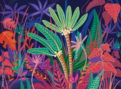 Abstract Tropical forest Hand drawn vector art