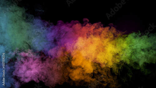 Abstract Atmospheric Colored Smoke, Close-up. Isolated on Black Background.