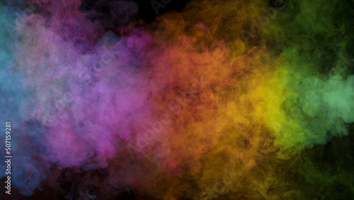 Abstract Atmospheric Colored Smoke, Close-up. Isolated on Black Background.
