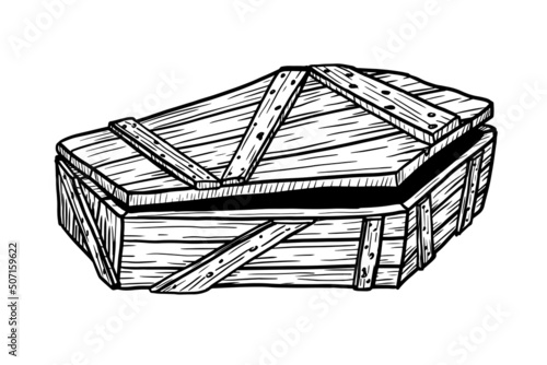 Closed wooden coffin vector illustration isolated on white background