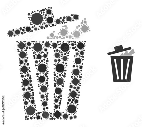 Office bucket mosaic icon. Vector collage is formed of randomized virus cell parts. Virus mosaic office bucket icon. Office bucket mosaic for breakout images.