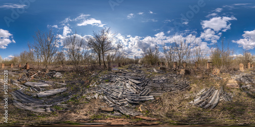 Canvas-taulu abandoned ruined wooden decaying hangar barn aftermath of bombing in full seamle