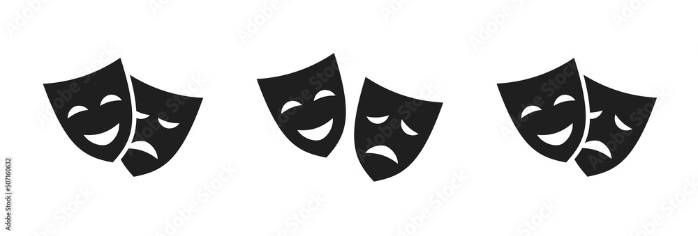 Theatrical masks vector icon set. Theater mask signs. Vector illustration - obrazy, fototapety, plakaty 