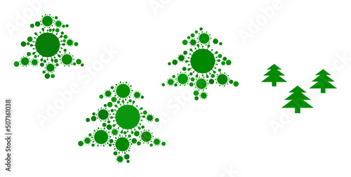 Forest mosaic icon. Vector collage is organized from random Covid-2019 items. Covid mosaic forest icon. Forest collage for medical templates.