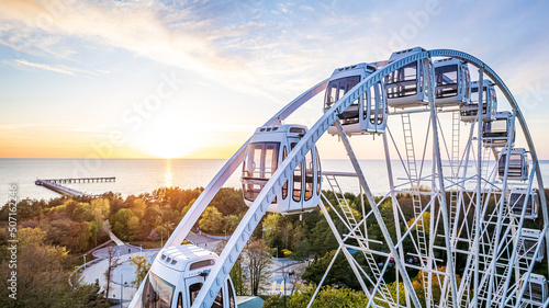 Stunning view of sunset and sea from the ferry wheel in Palanga Lithuania