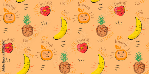 Be loving go vegan - funny cute seamless vector pattern