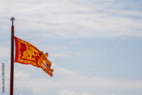 the flag of venice in the wind against the sky. bandiera di venezia