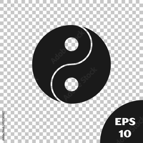 Black Yin Yang symbol of harmony and balance icon isolated on transparent background. Vector