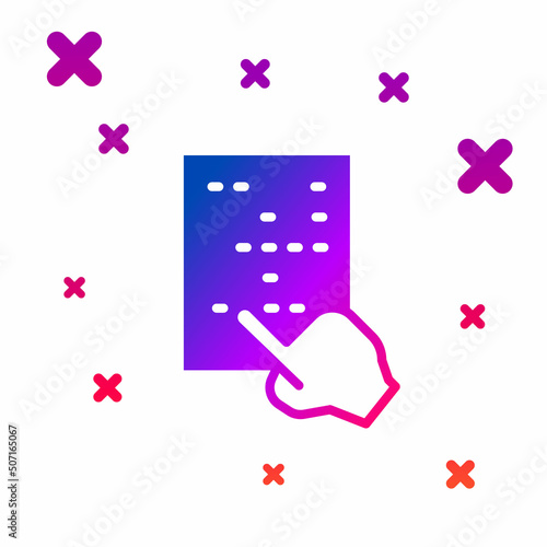 Color Braille icon isolated on white background. Finger drives on points. Writing signs system for blind or visually impaired people. Gradient random dynamic shapes. Vector