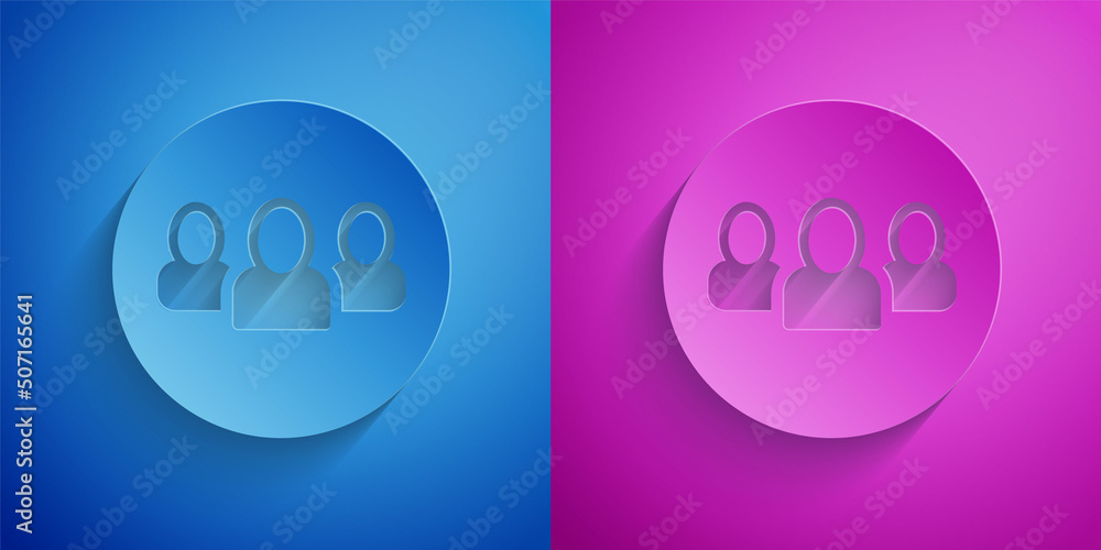Paper cut Project team base icon isolated on blue and purple background. Business analysis and planning, consulting, team work, project management. Paper art style. Vector Paper cut Project team base icon isolated on blue and purple background. Business analysis and planning, consulting, team work, project management. Paper art style. Vector