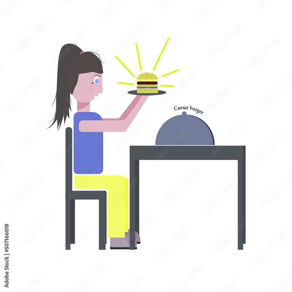 Person or woman eating ceasear burger Person or woman eating ceasear burger